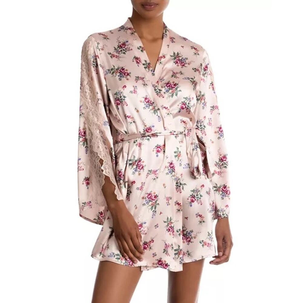 In Bloom by Jonquil My Fair Lady Kimono Wrap Pink Lace Romantic Robe - Sz M/L